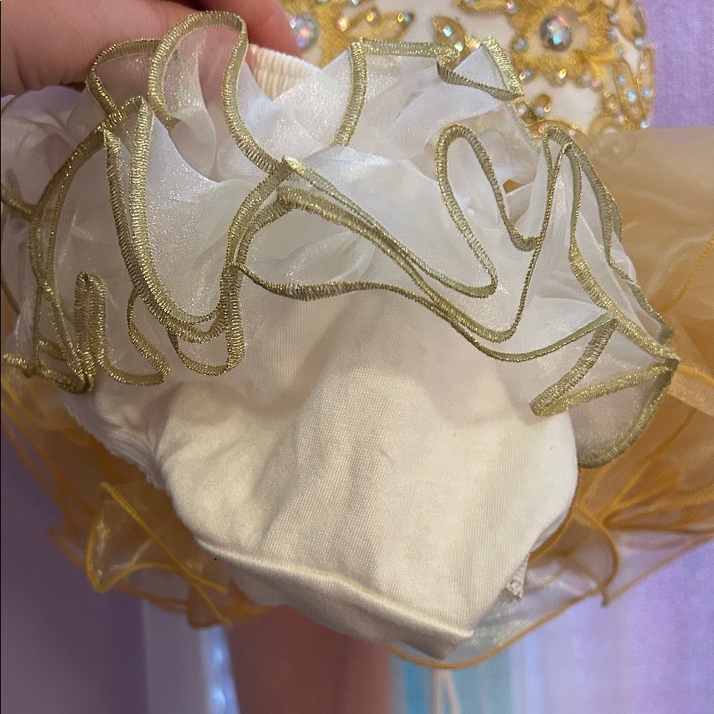 Yellow and White Embellished Tutu Dress with Bow - Picture 3 of 4